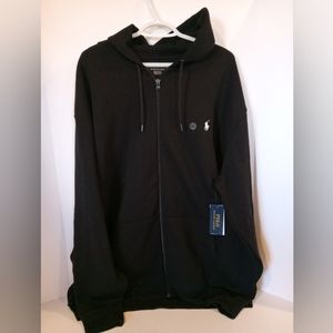 NWT Polo Ralph Lauren Mens 2XLT Full Zip Hooded Sweatshirt Black White Pony